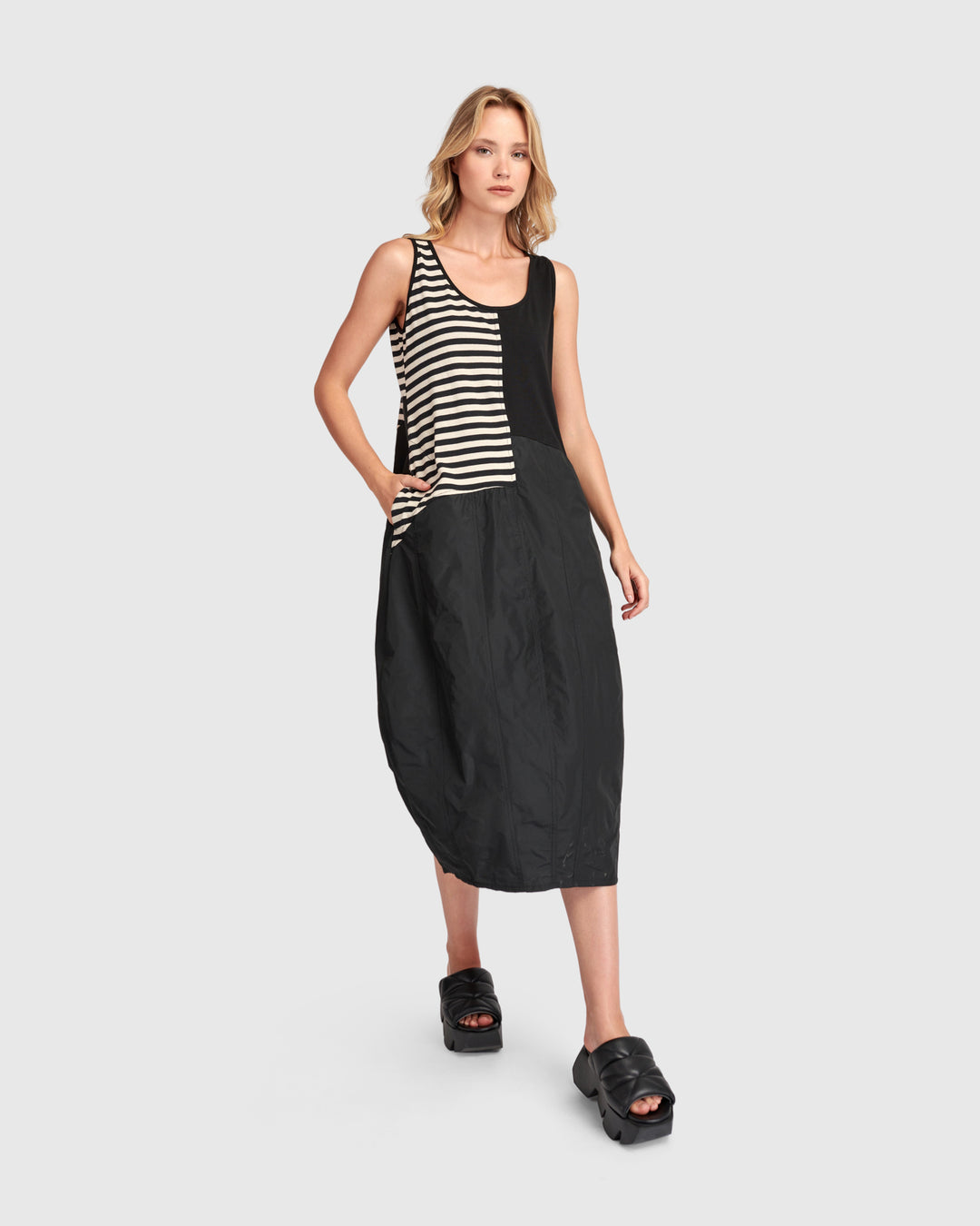 Urban Motion Tank Cocoon Dress, Stripes