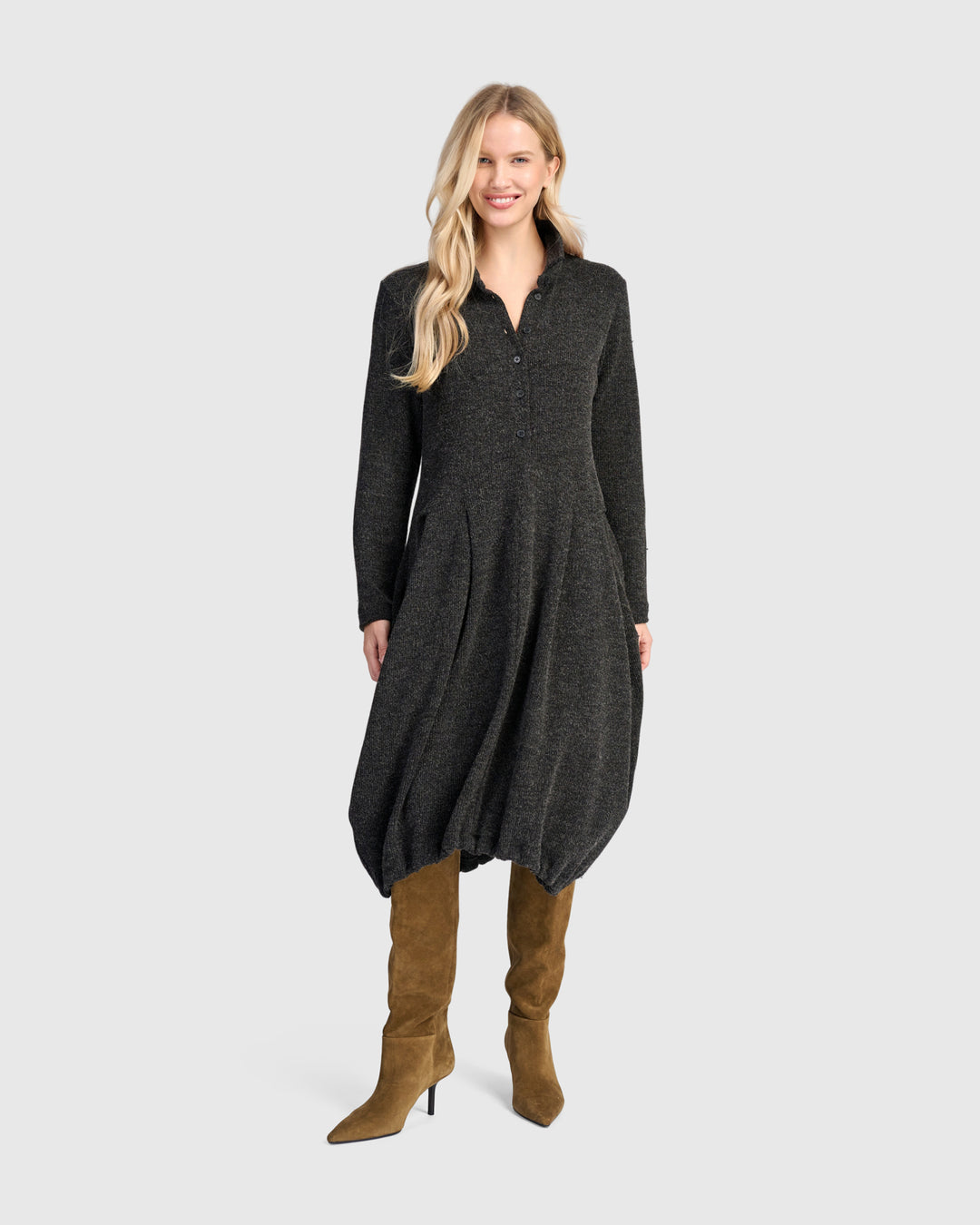 Urban Marl Knit Draped Pockets Dress, Shadow
