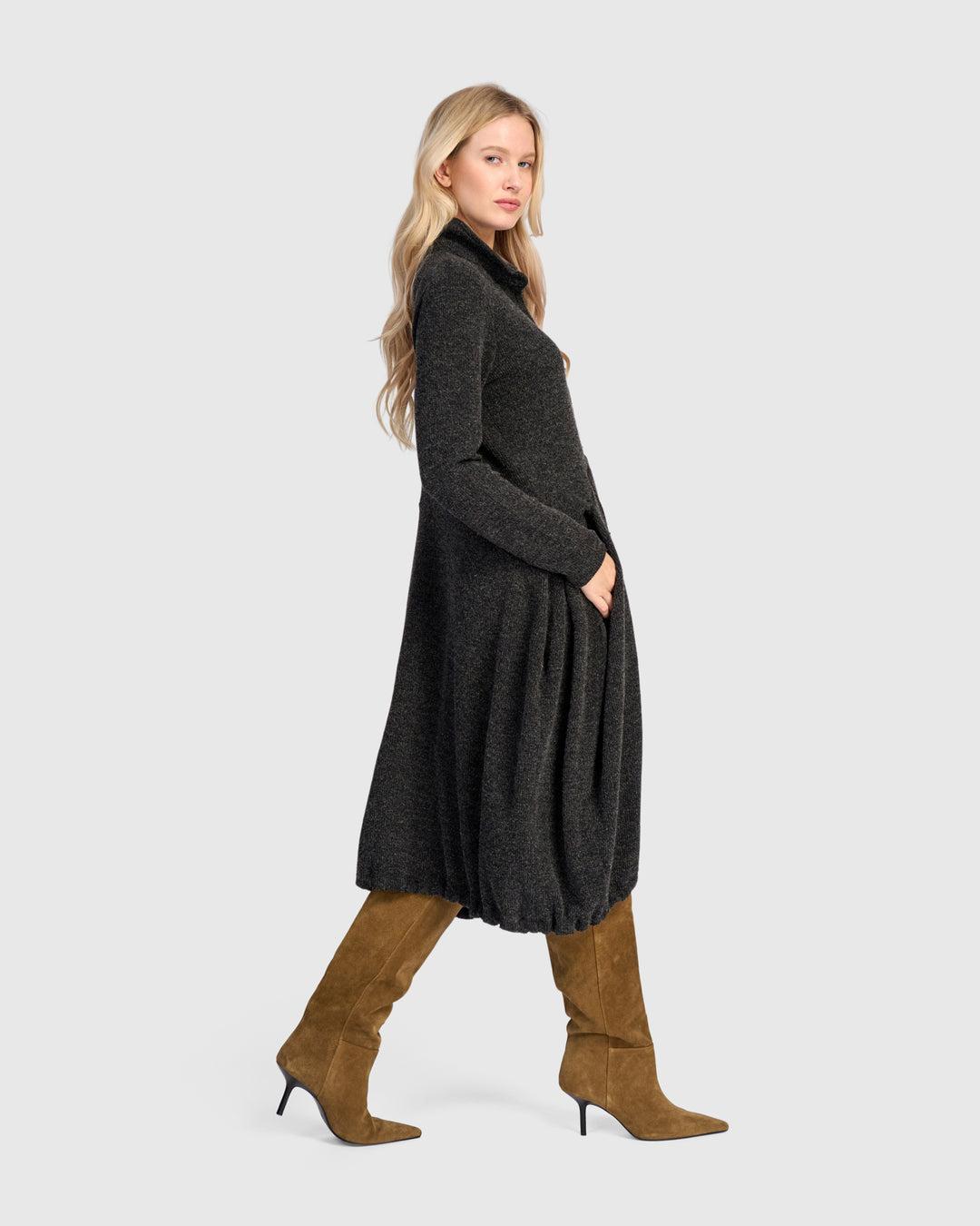 Urban Marl Knit Draped Pockets Dress, Shadow
