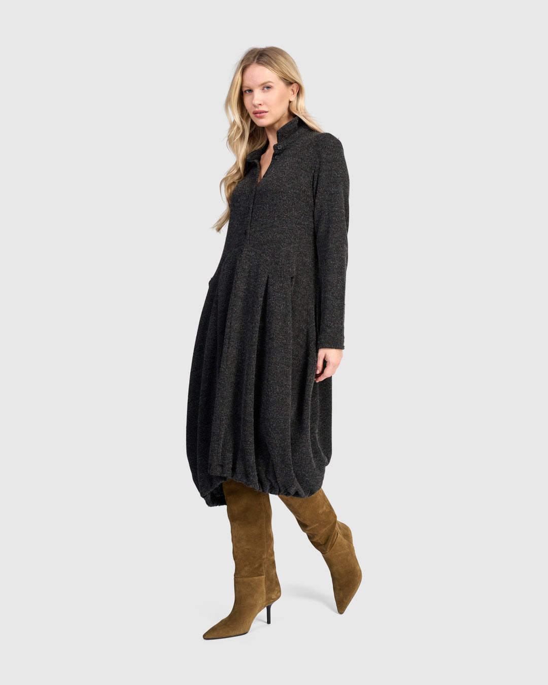 Urban Marl Knit Draped Pockets Dress, Shadow