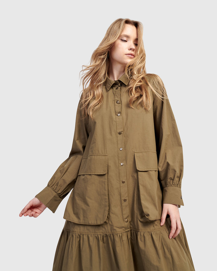 Urban Legion Cotton Shirtdress, Khaki