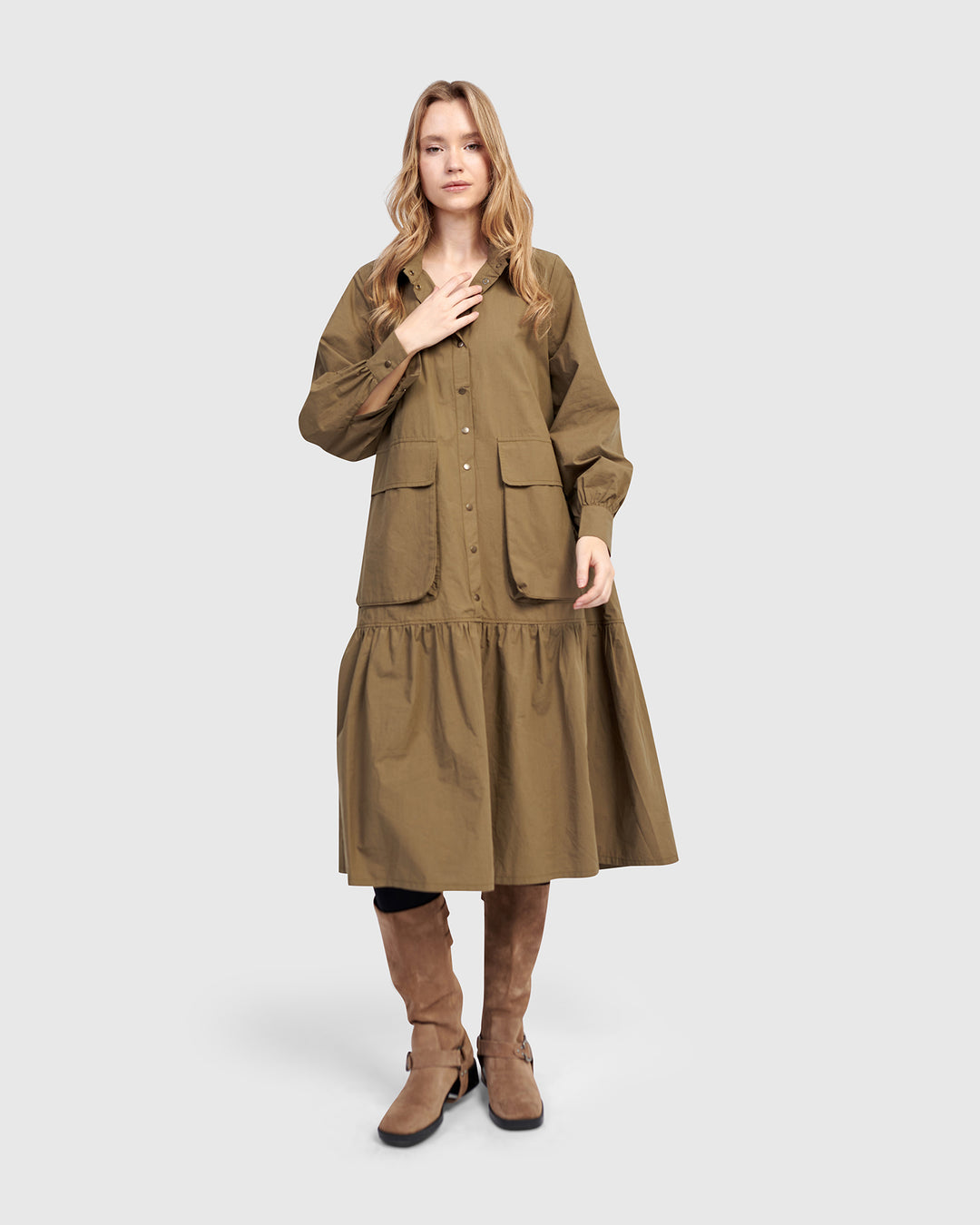 Urban Legion Cotton Shirtdress, Khaki