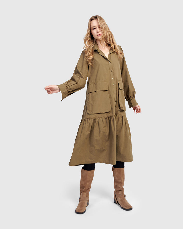Urban Legion Cotton Shirtdress, Khaki