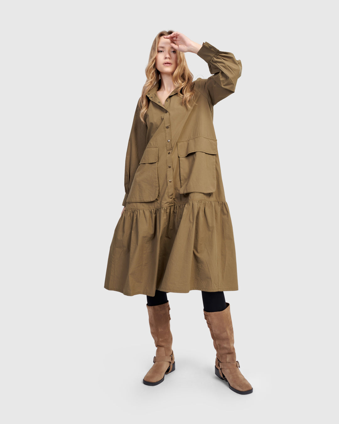 Urban Legion Cotton Shirtdress, Khaki Alembika U.S. Urban Legion Cotton Shirtdress, Khaki Alembika U.S.