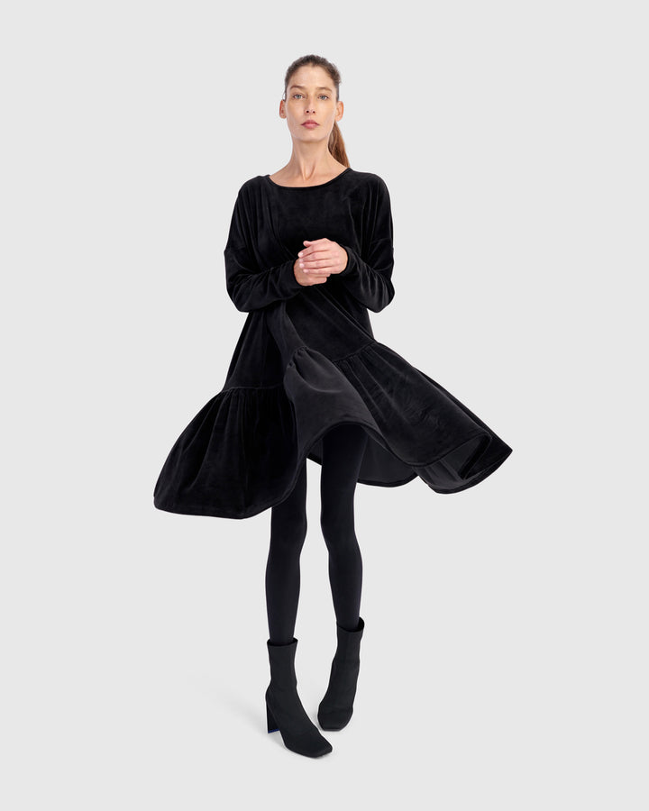 Everyday Velvet Babydoll Dress, Black