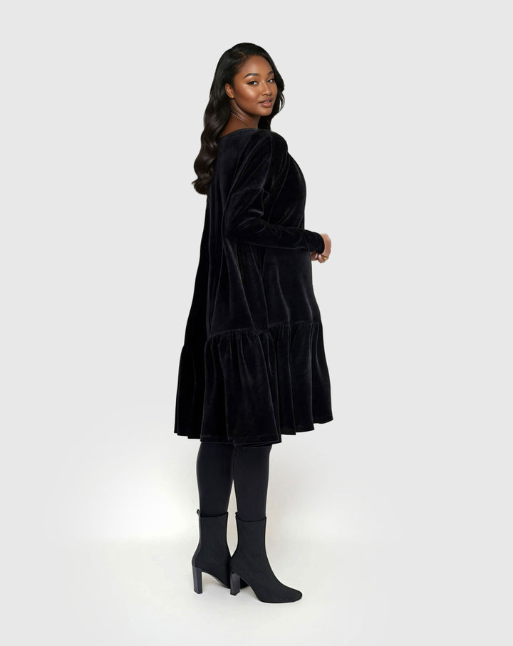 Everyday Velvet Babydoll Dress, Black