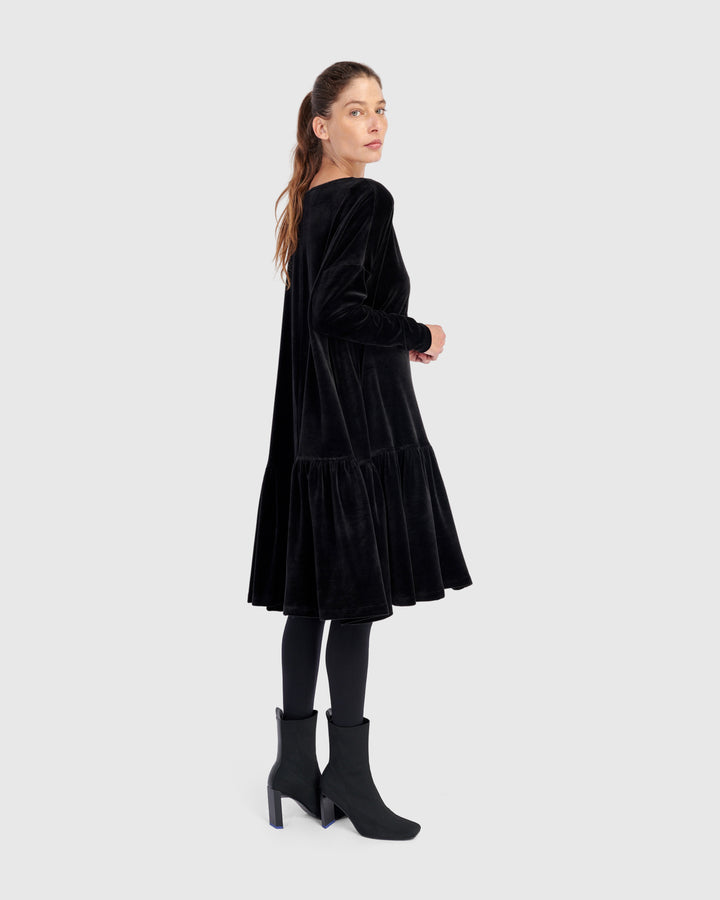 Everyday Velvet Babydoll Dress, Black