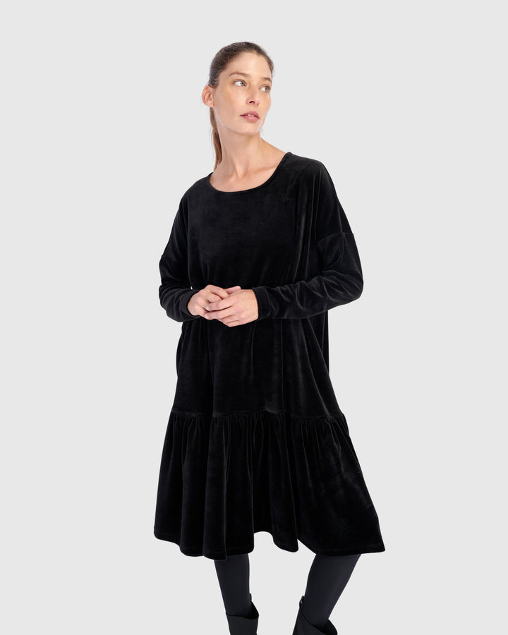 Everyday Velvet Babydoll Dress, Black