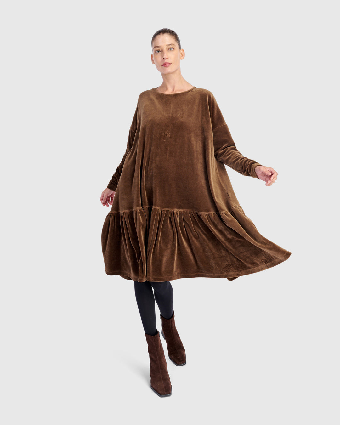 Everyday Velvet Babydoll Dress, Khaki