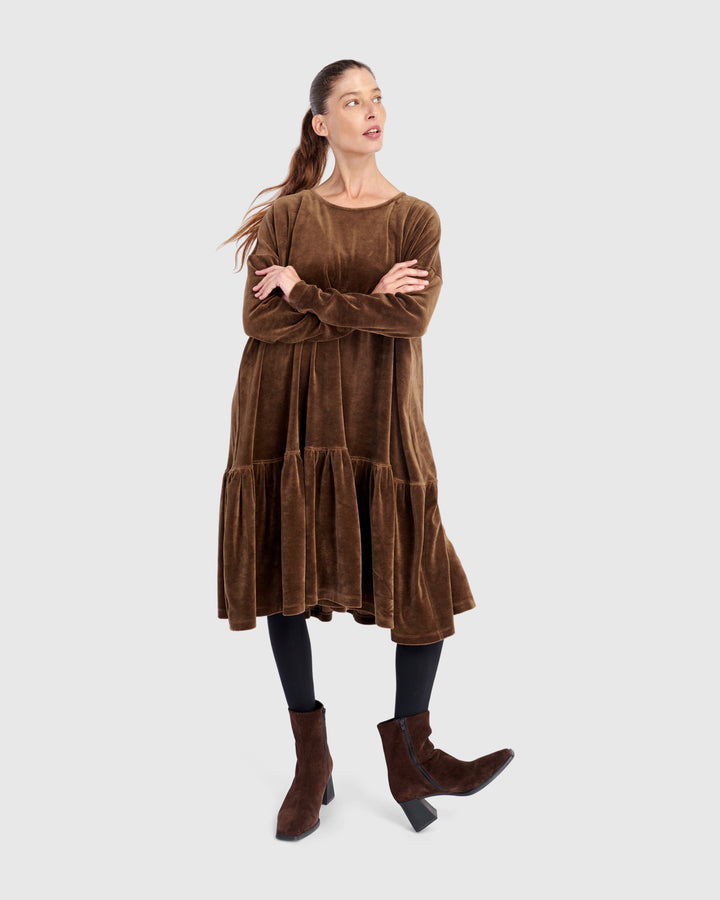 Everyday Velvet Babydoll Dress, Khaki