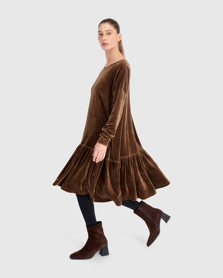 Everyday Velvet Babydoll Dress, Khaki