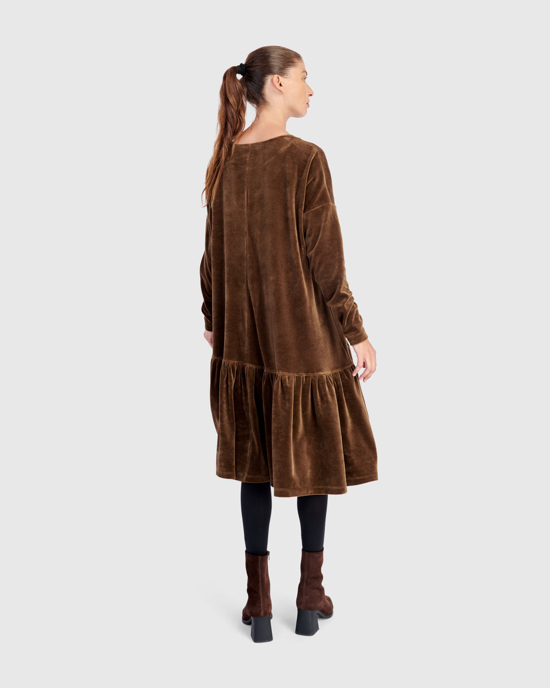 Everyday Velvet Babydoll Dress, Khaki