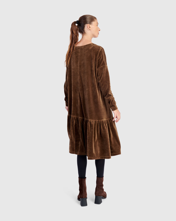 Everyday Velvet Babydoll Dress, Khaki