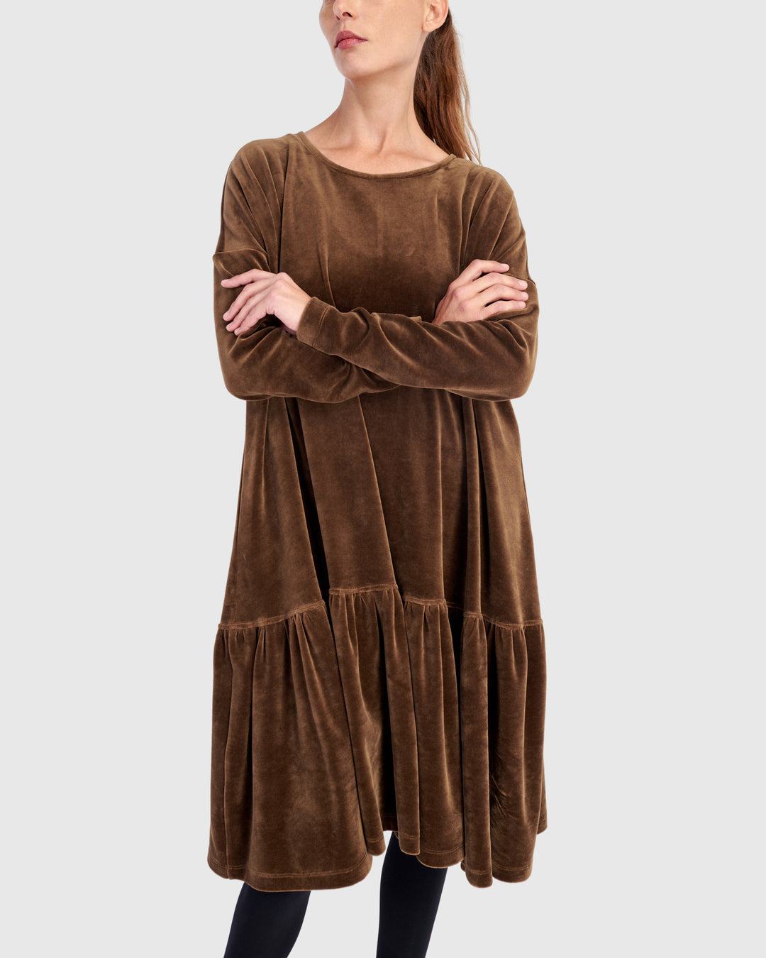 Everyday Velvet Babydoll Dress, Khaki