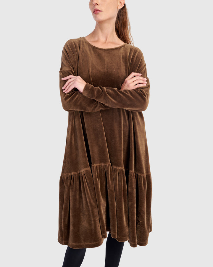 Everyday Velvet Babydoll Dress, Khaki