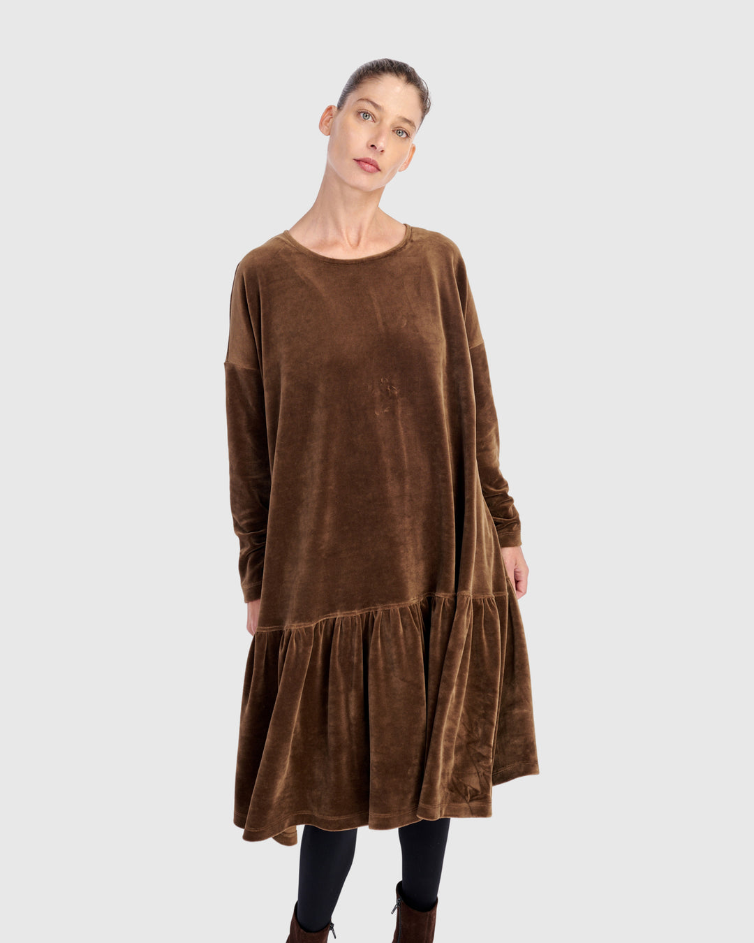 Everyday Velvet Babydoll Dress, Khaki