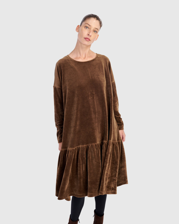 Everyday Velvet Babydoll Dress, Khaki