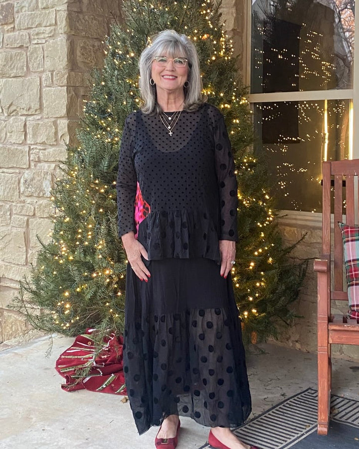 Amour Flounce Top, Black Mix