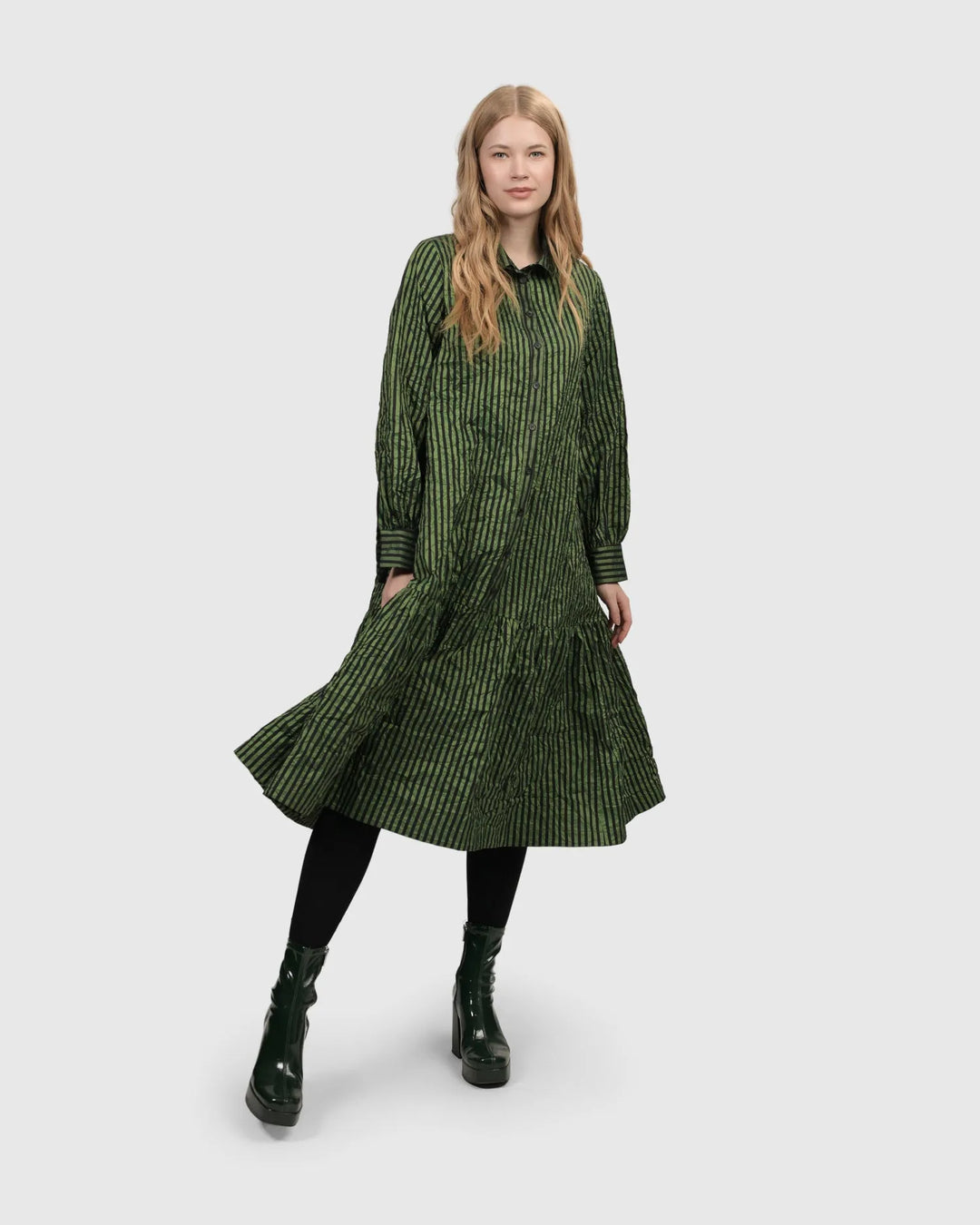 Cabaret Oversized Crinkle Dress, Green