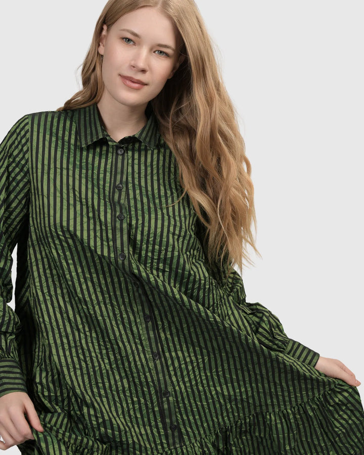 Cabaret Oversized Crinkle Dress, Green