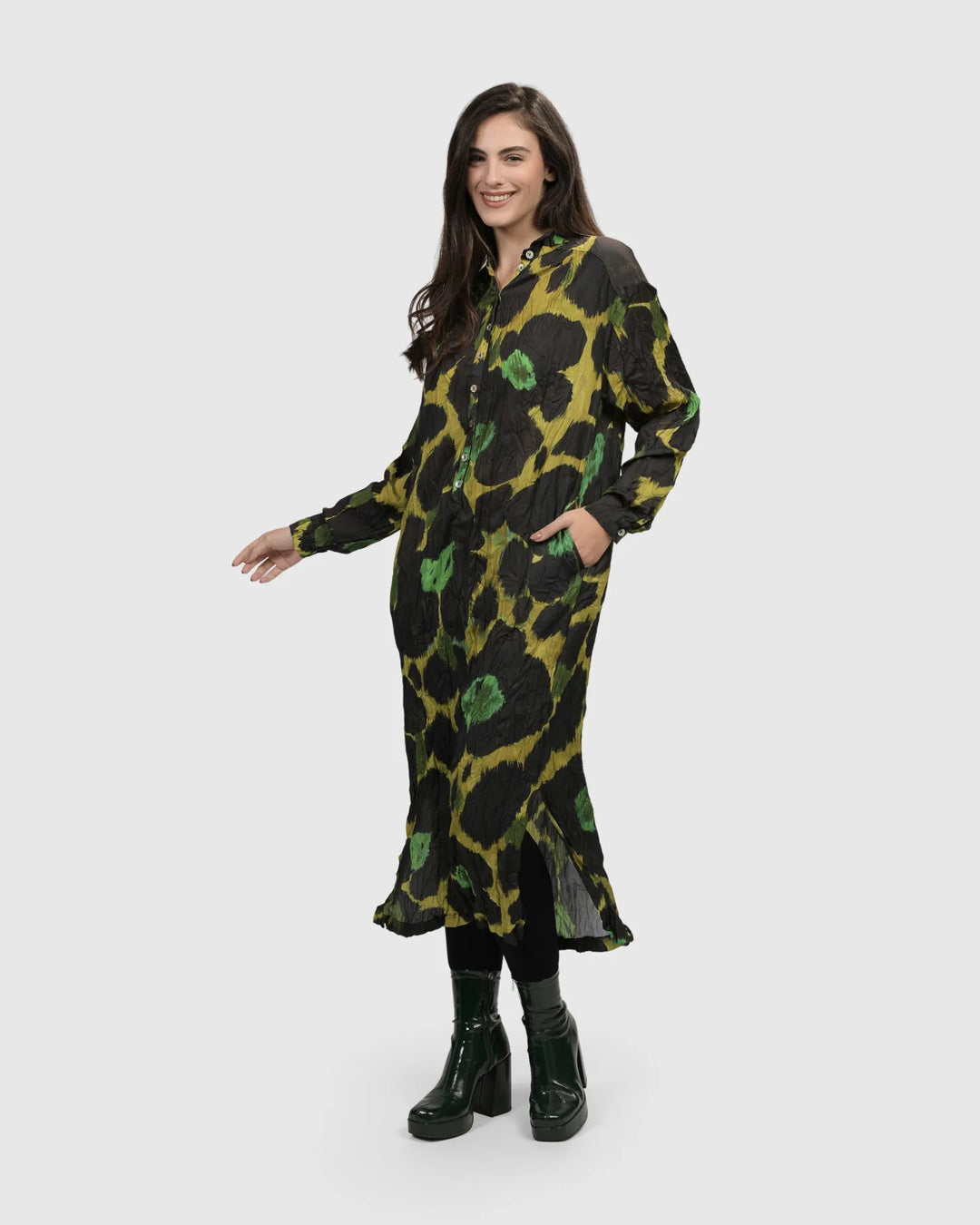 Olive Martini Shirt Dress, Emerald Alembika U.S. Olive Martini Shirt Dress, Emerald Alembika U.S.
