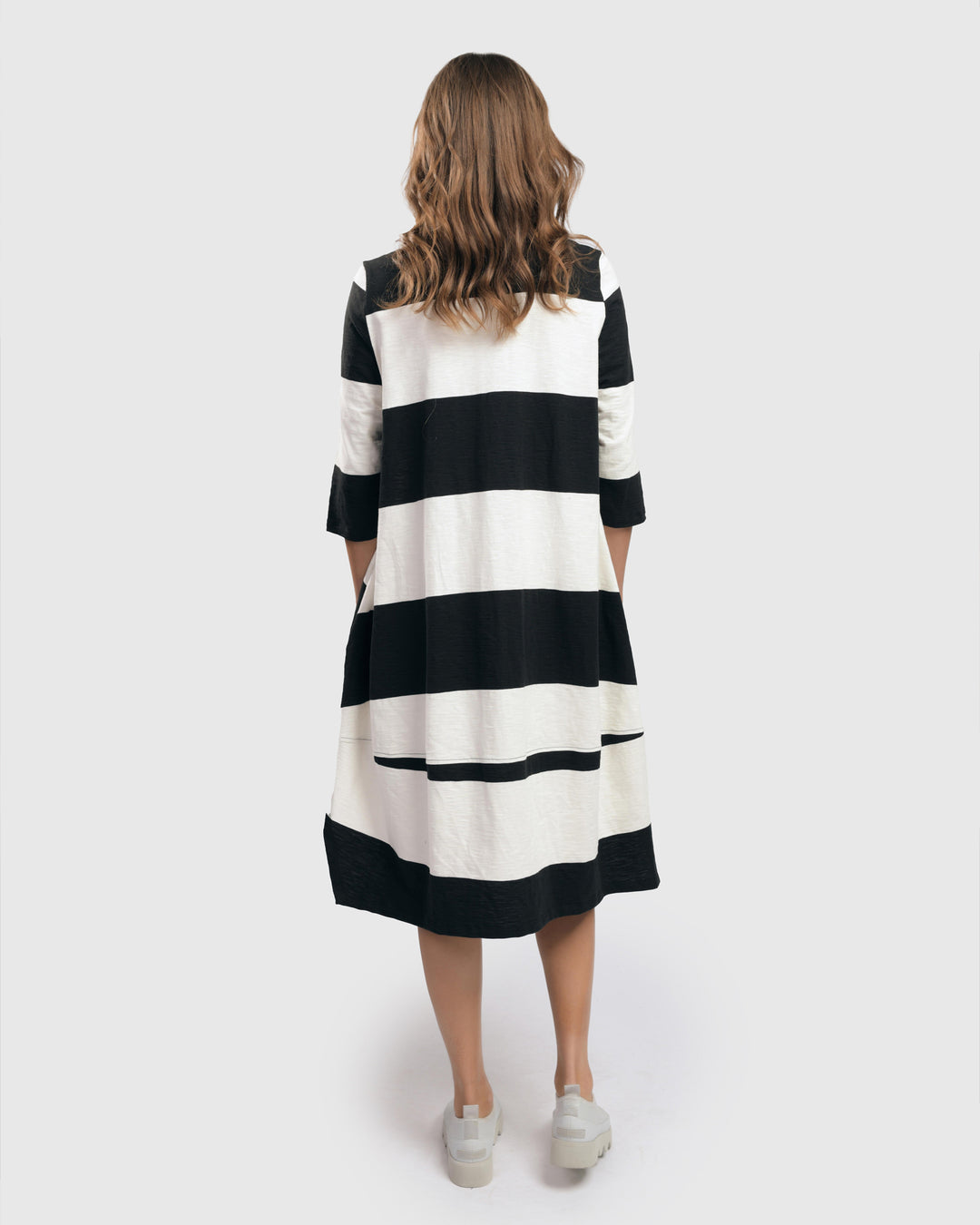 Ayla Stripe Cocoon Dress, White/black