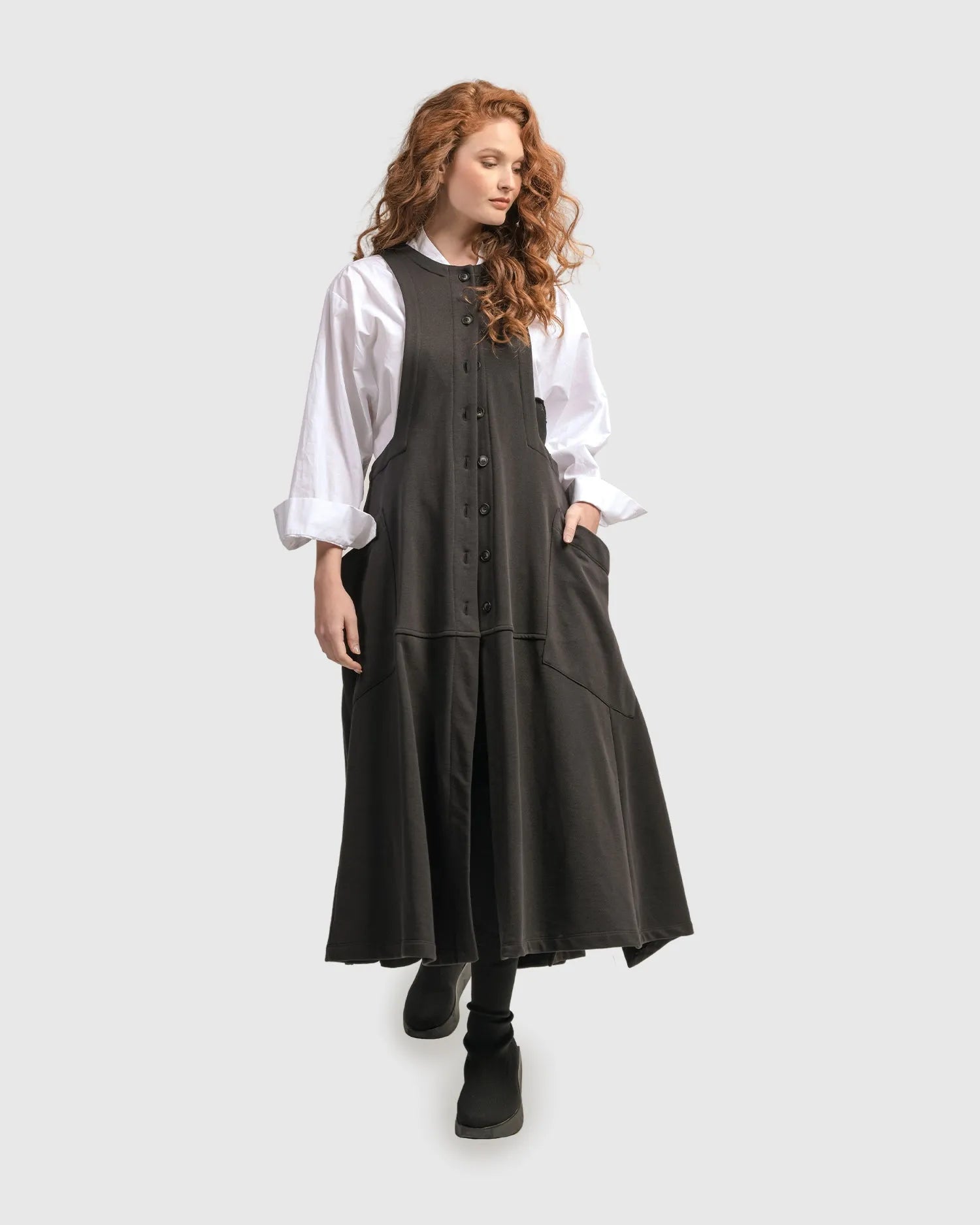 Urban Button Down Pinafore Dress, Black – Alembika U.S.