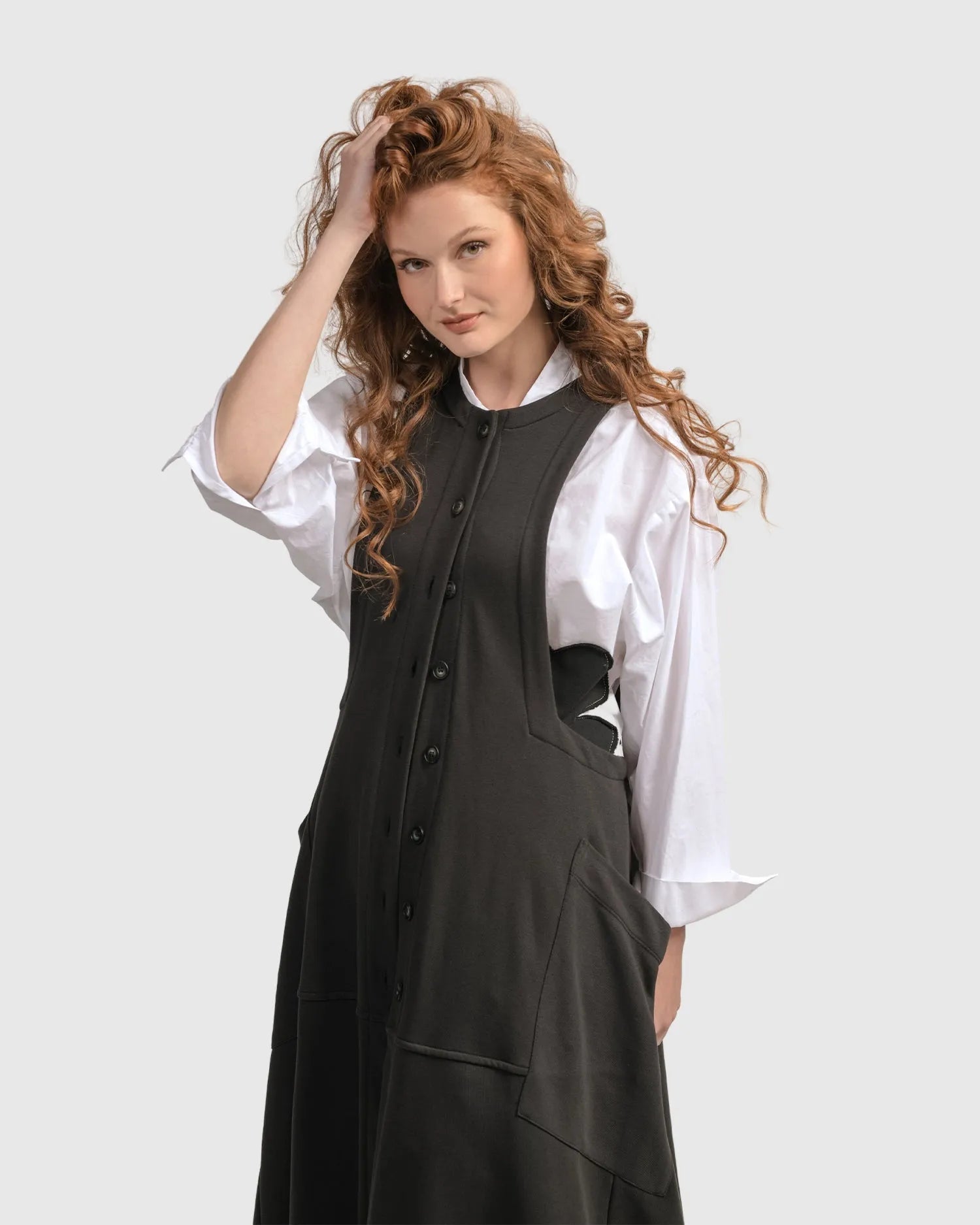 Urban Button Down Pinafore Dress, Black – Alembika U.S.