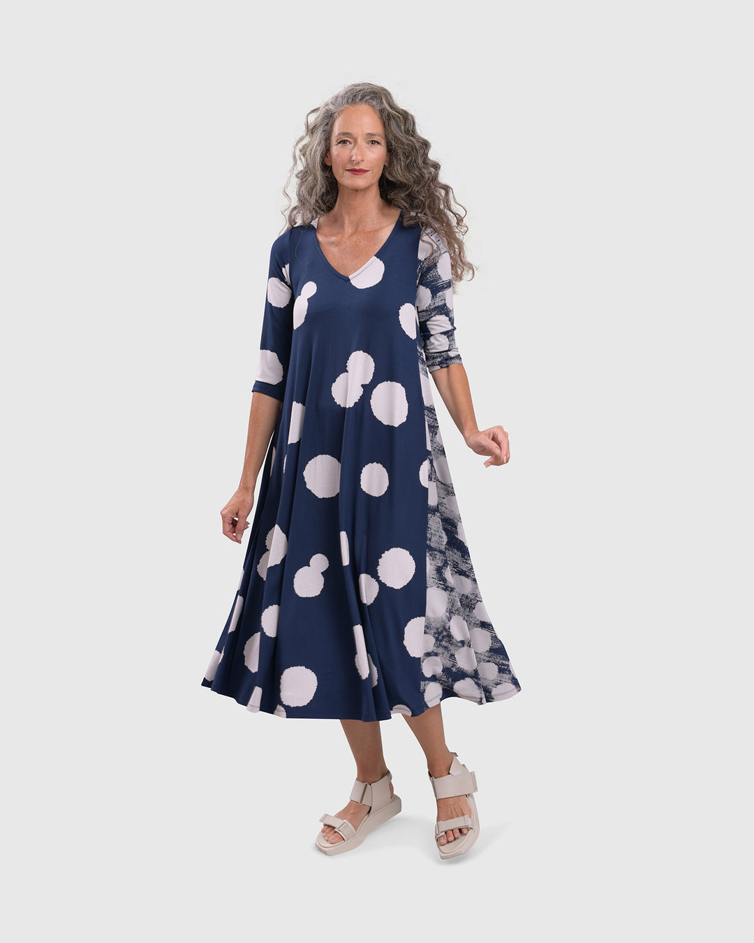 Spot Swing Dress, Navy