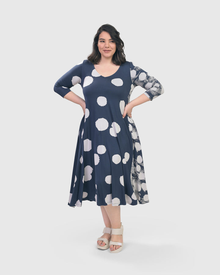 Spot Swing Dress, Navy