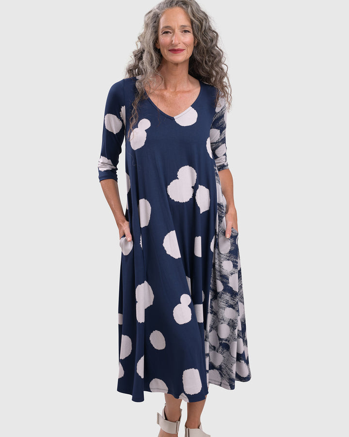 Spot Swing Dress, Navy