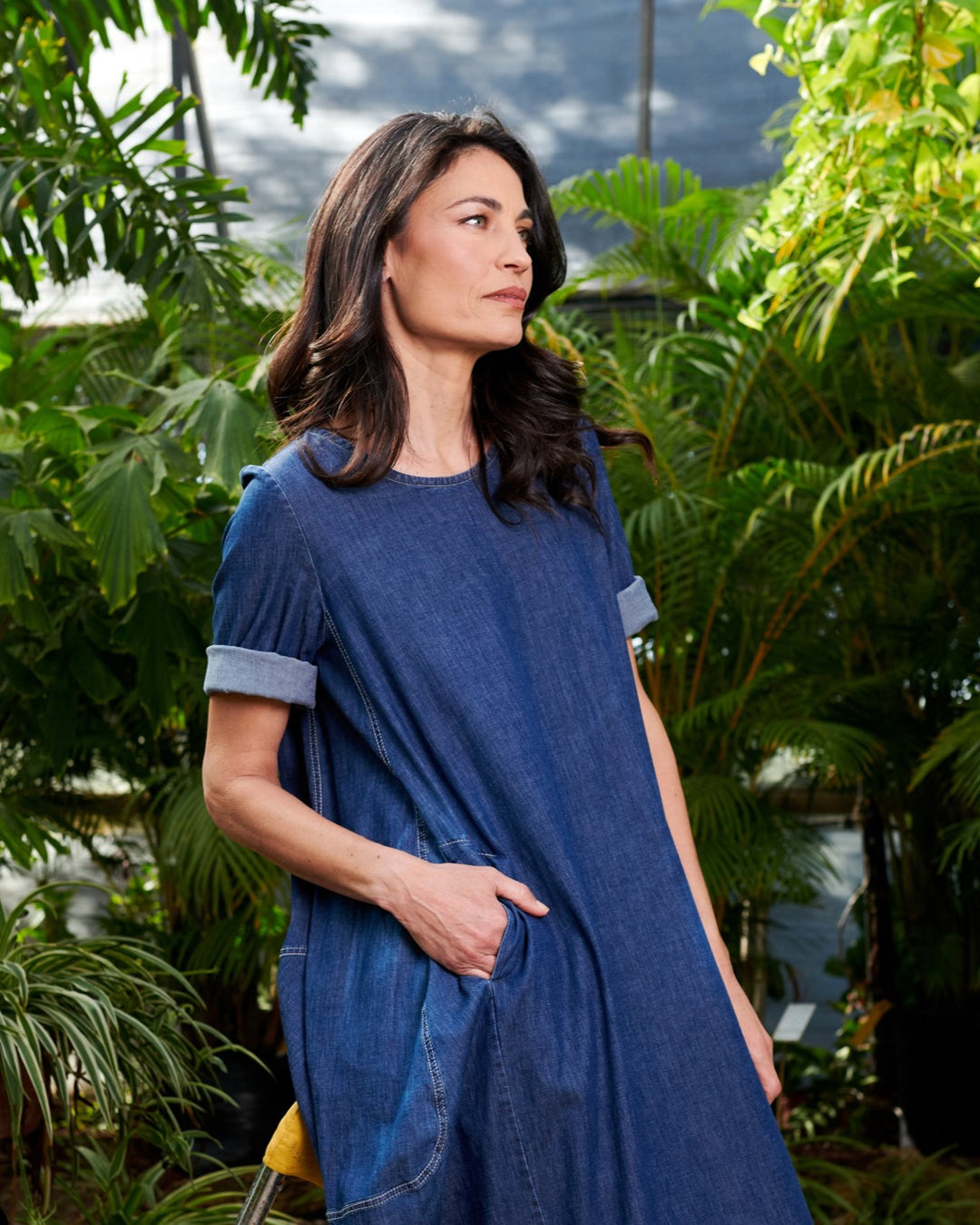 alembika denim dress Alembika Black Denim V-Neckline Dress SD823B