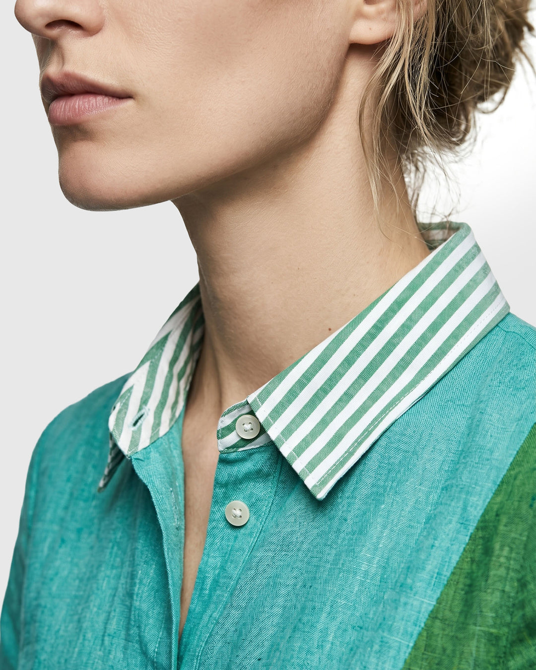 Barb Linen Shirtdress, Teal Mix