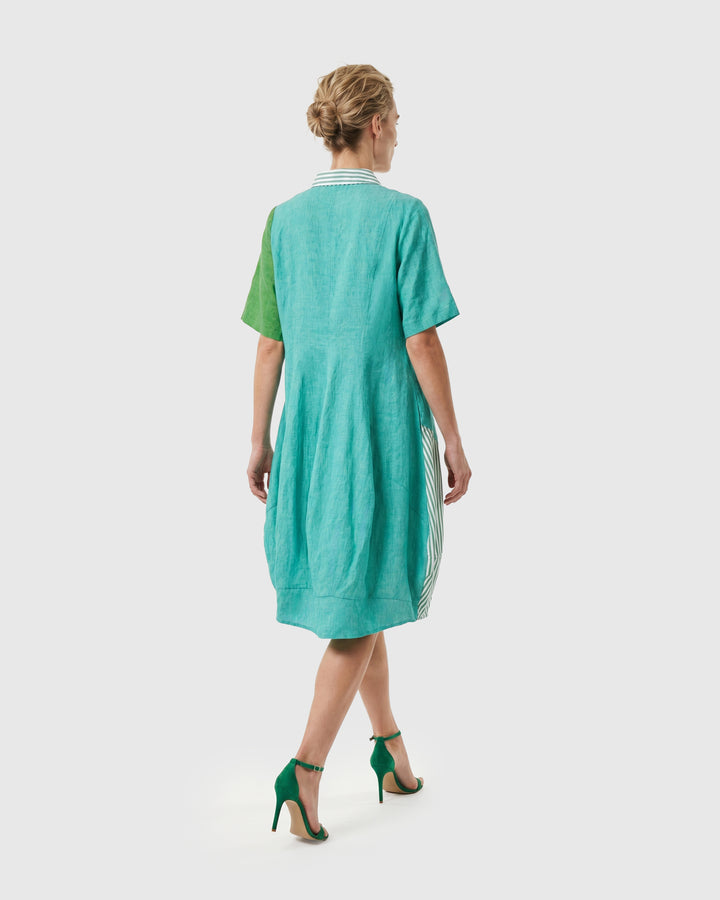 Barb Linen Shirtdress, Teal Mix