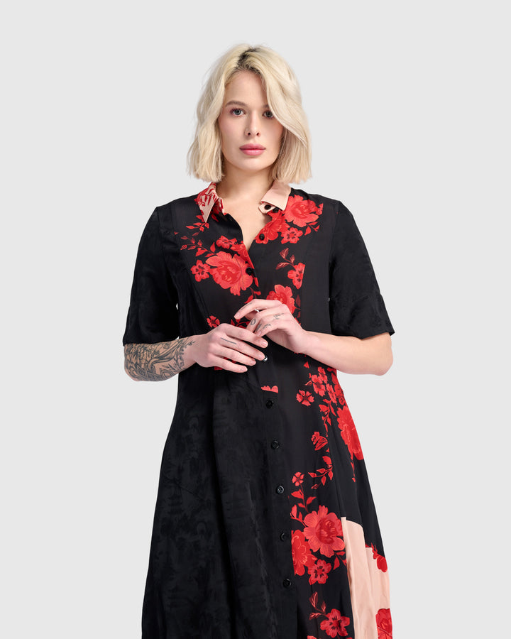 Barb Noir Shirtdress, Black Mix