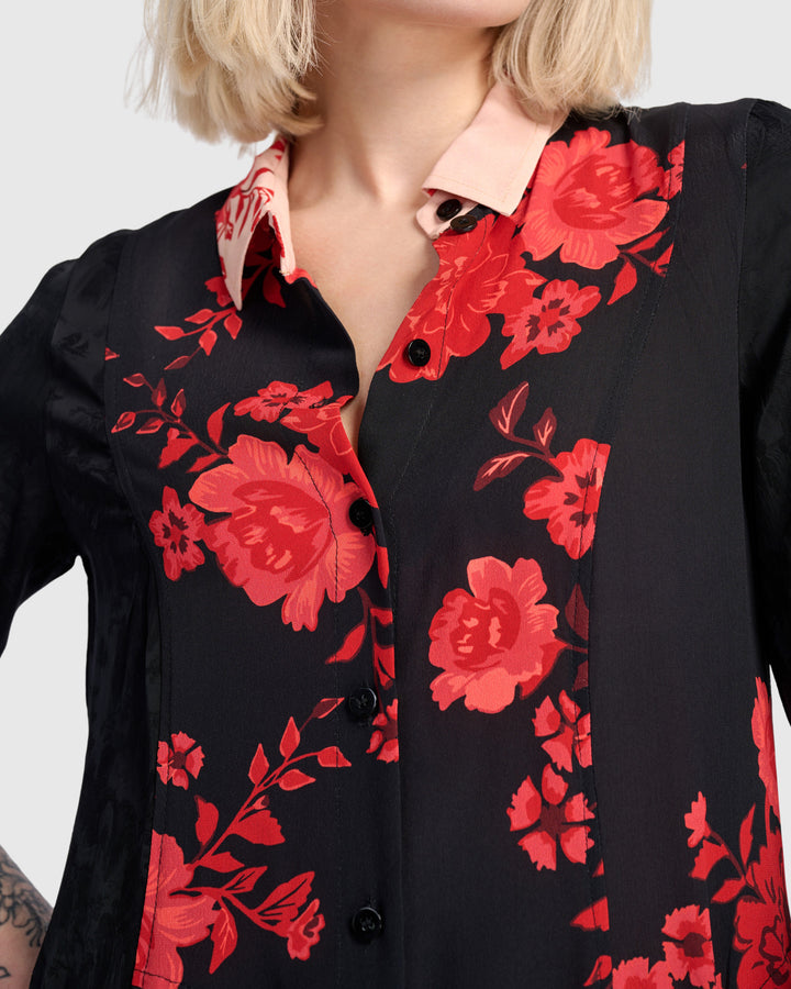 Barb Noir Shirtdress, Black Mix