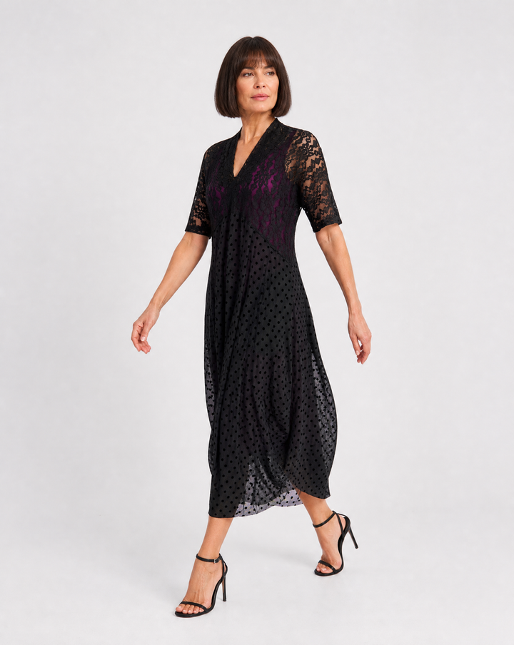 Stiletto Lace Cocoon Dress, Black