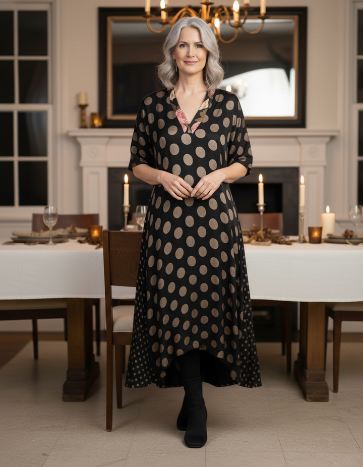 Maison A-line Dress, Black/Bronze Dots