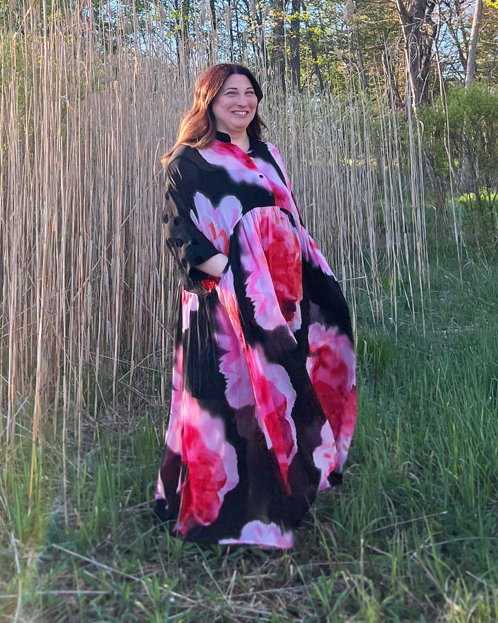 Papillon Maxi Dress, Black/Pink Floral