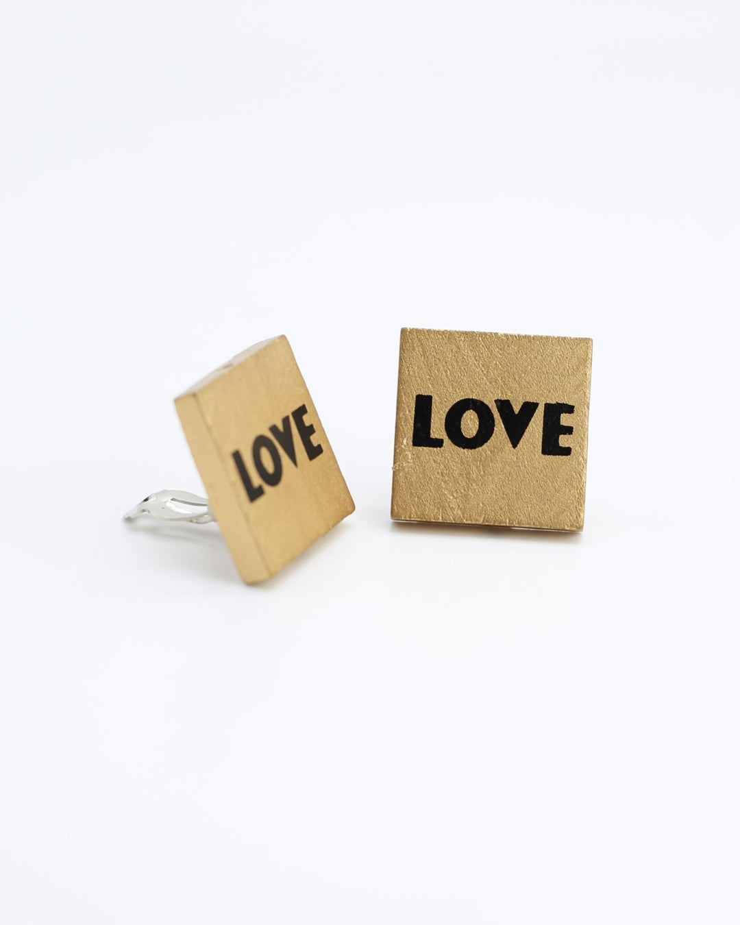 Love Square Wood Earrings, Gold