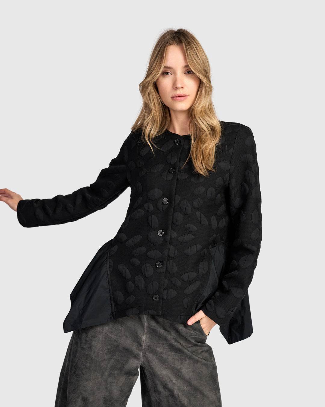 Valmont Peplum Jacket, Black Spots