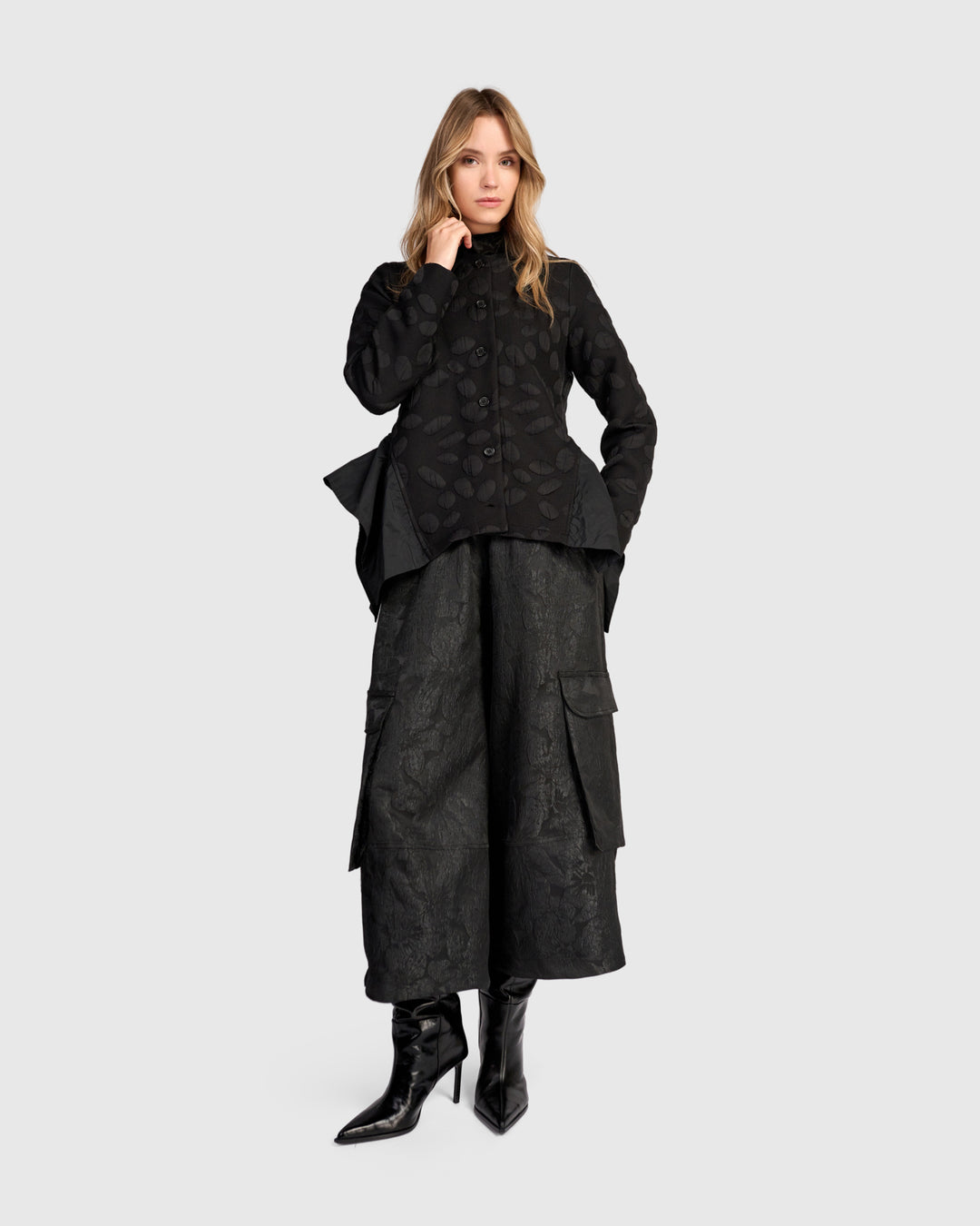 Valmont Peplum Jacket, Black Spots