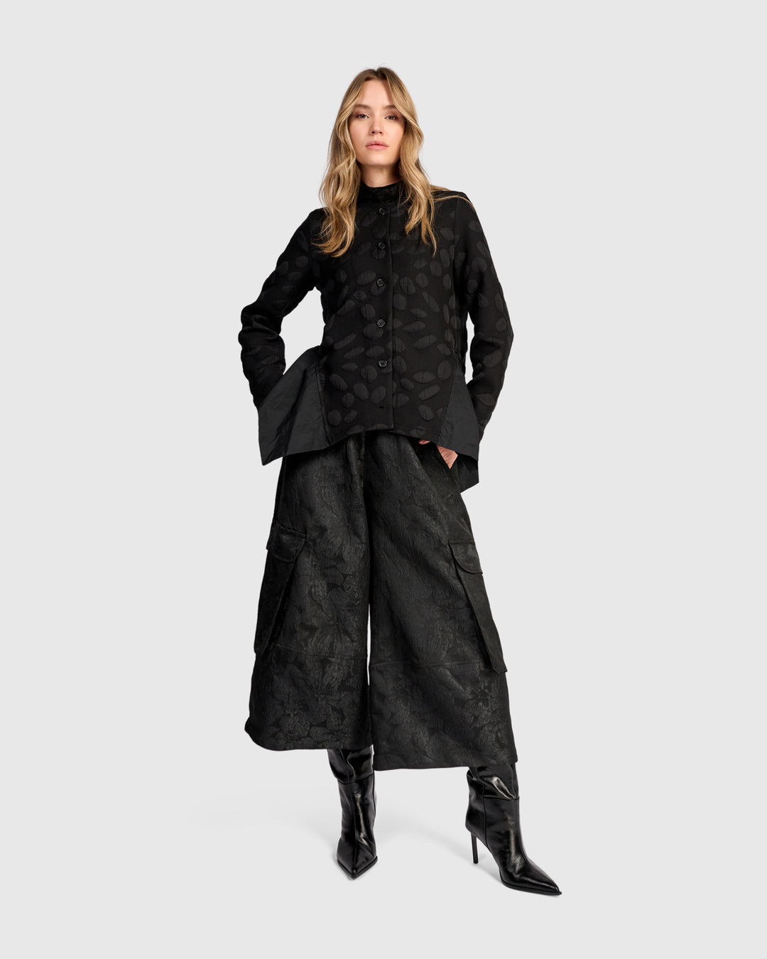 Valmont Peplum Jacket, Black Spots