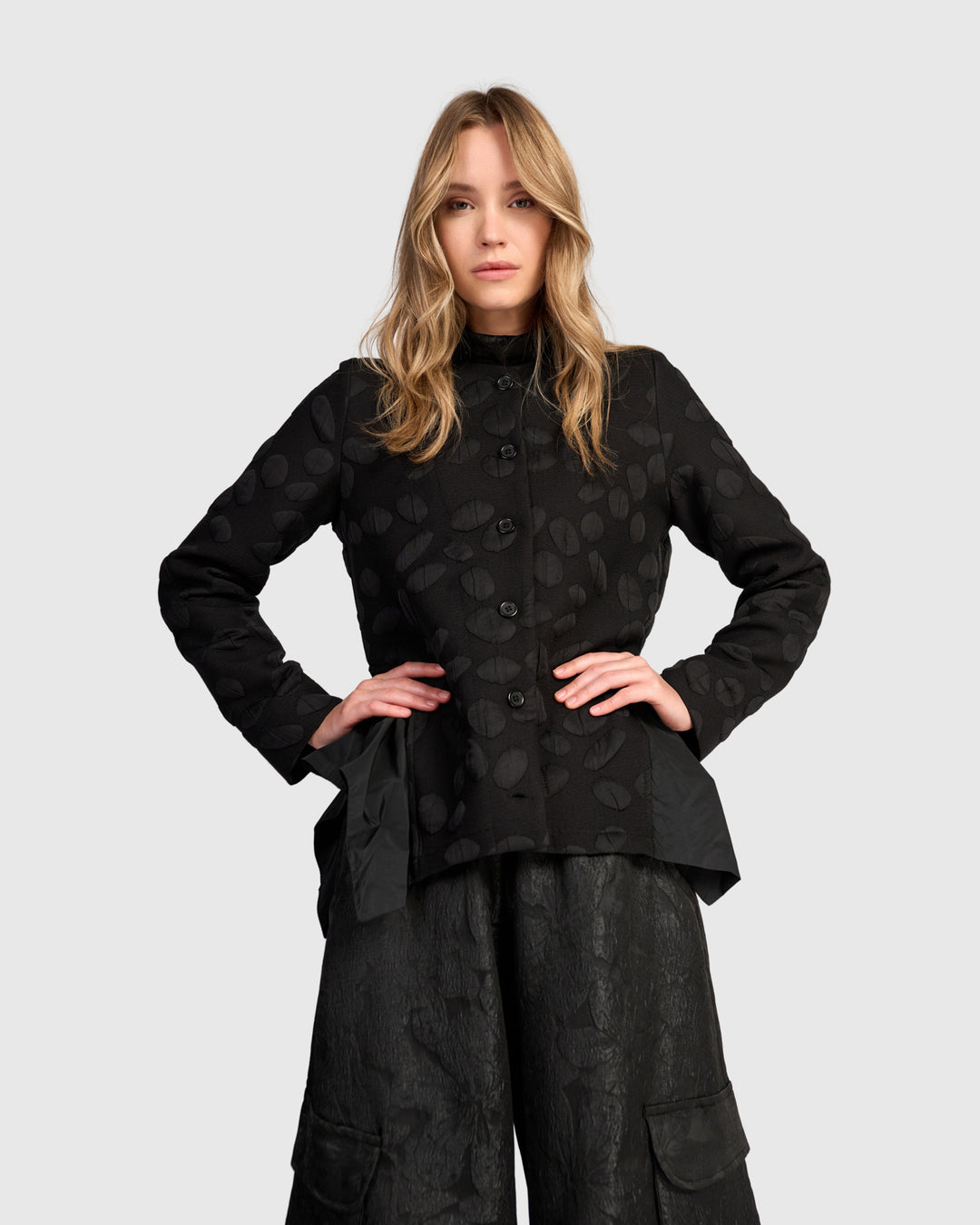 Valmont Peplum Jacket, Black Spots