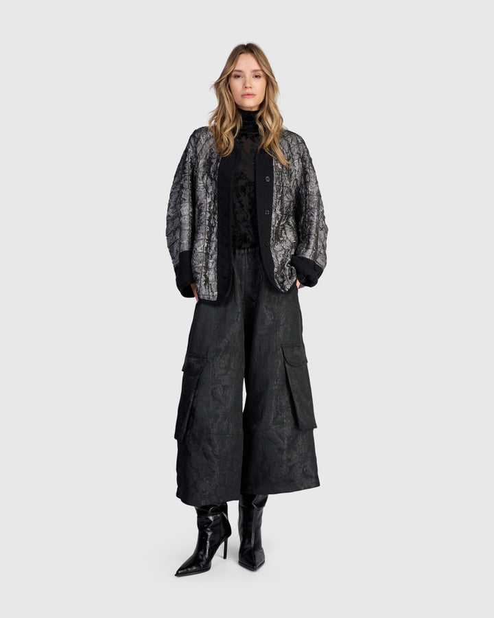 Damask Wide Cargo Pants, Onyx