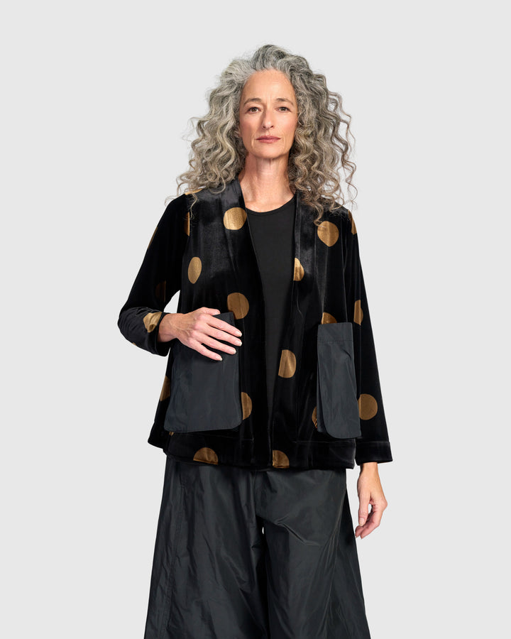 Asteria Velvet Jacket, Black/Gold Dot