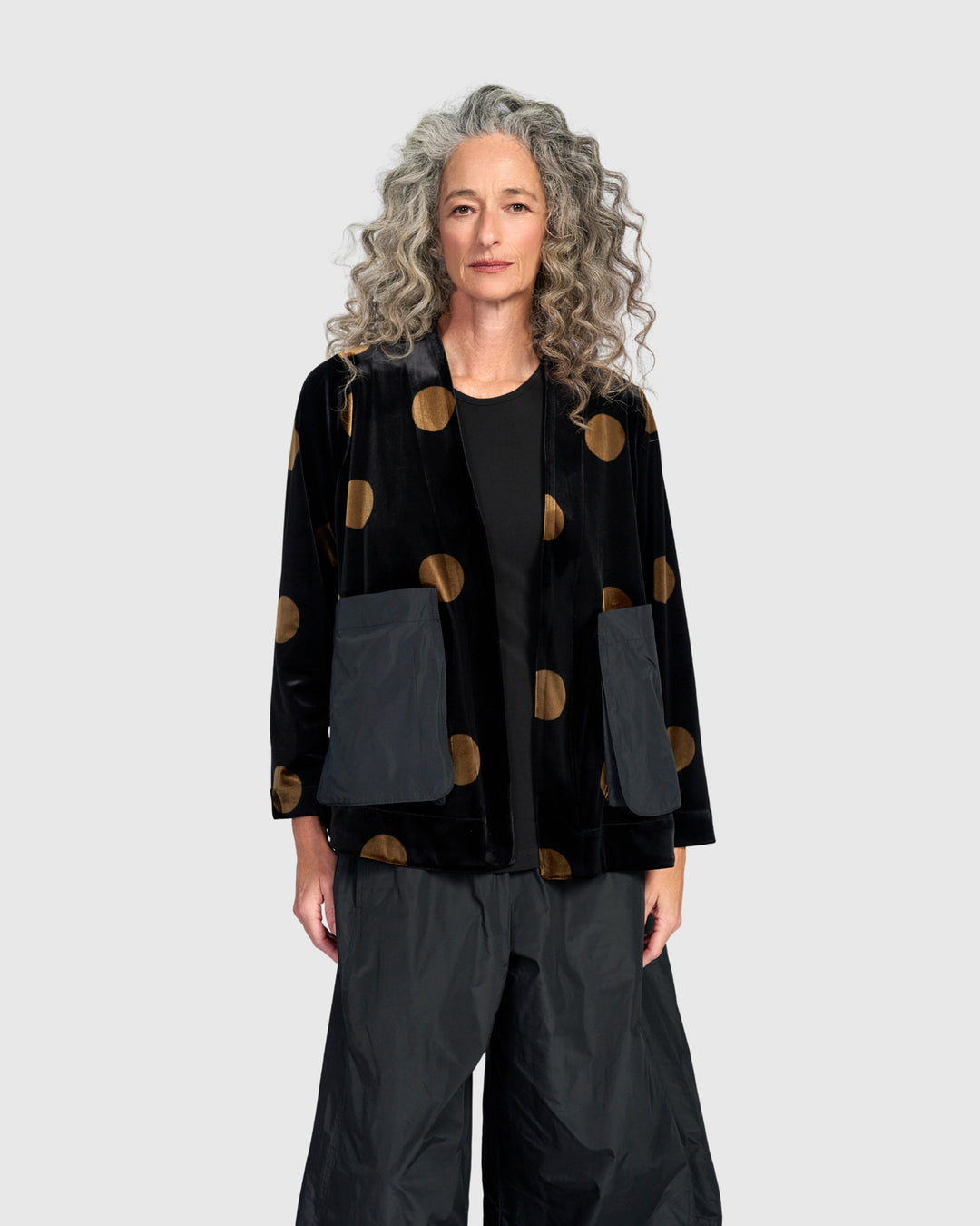 Asteria Velvet Jacket, Black/Gold Dot