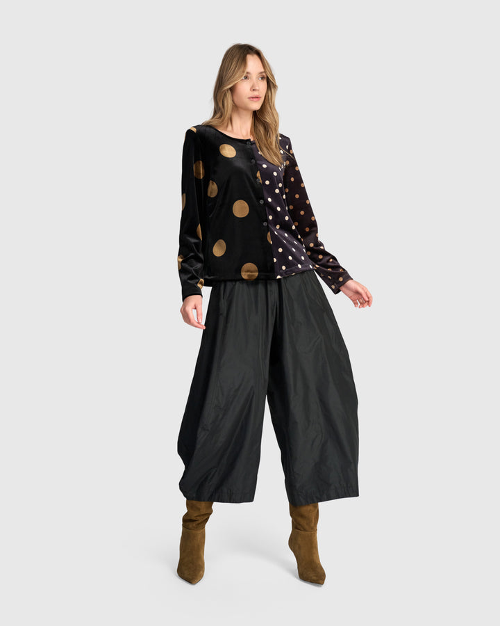 Andromeda Velvet Cardigan, Black/Gold Dot