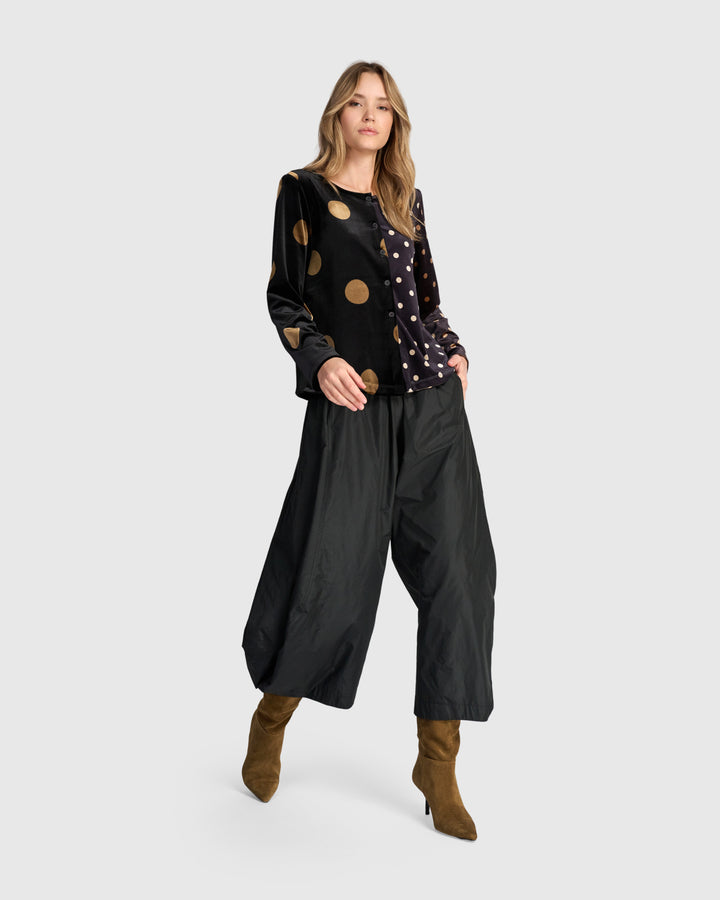 Andromeda Velvet Cardigan, Black/Gold Dot