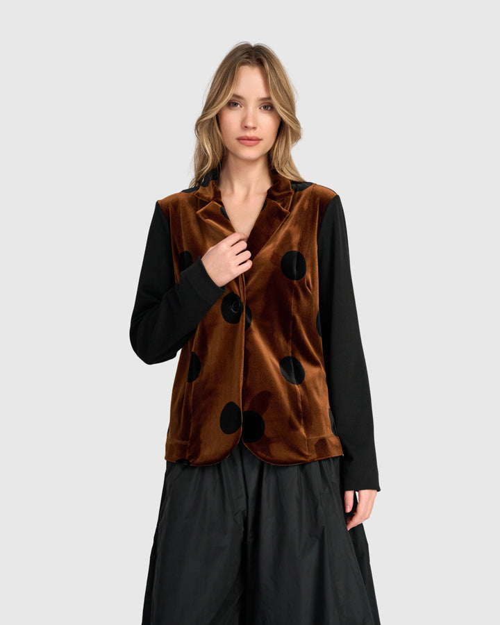Highball Velvet Blazer, Amber/Black Dot